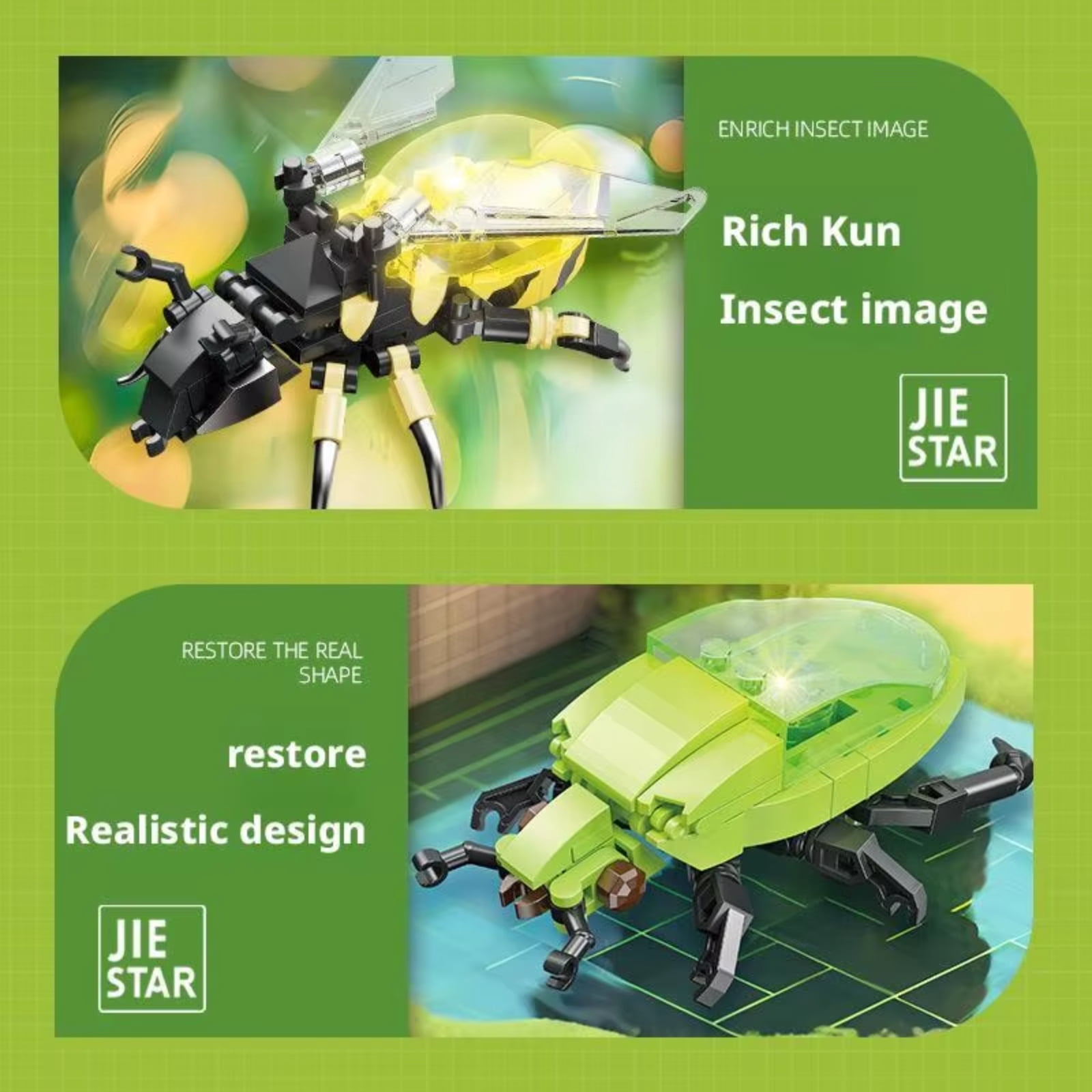 Unbranded 8-in-1 Insect Animal Building Blocks Set, Glowing STEM Educational Toy with 8 Models, Durable ABS Plastics, Creative Gift for Kids Boys 6+