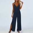 thumbnail image 5 of Wide Leg Jumpsuits for Women Adjustable Spaghetti Strap V Neck Split One Piece Long Romper Pants Dressy Casual (2XL, Navy), 5 of 8