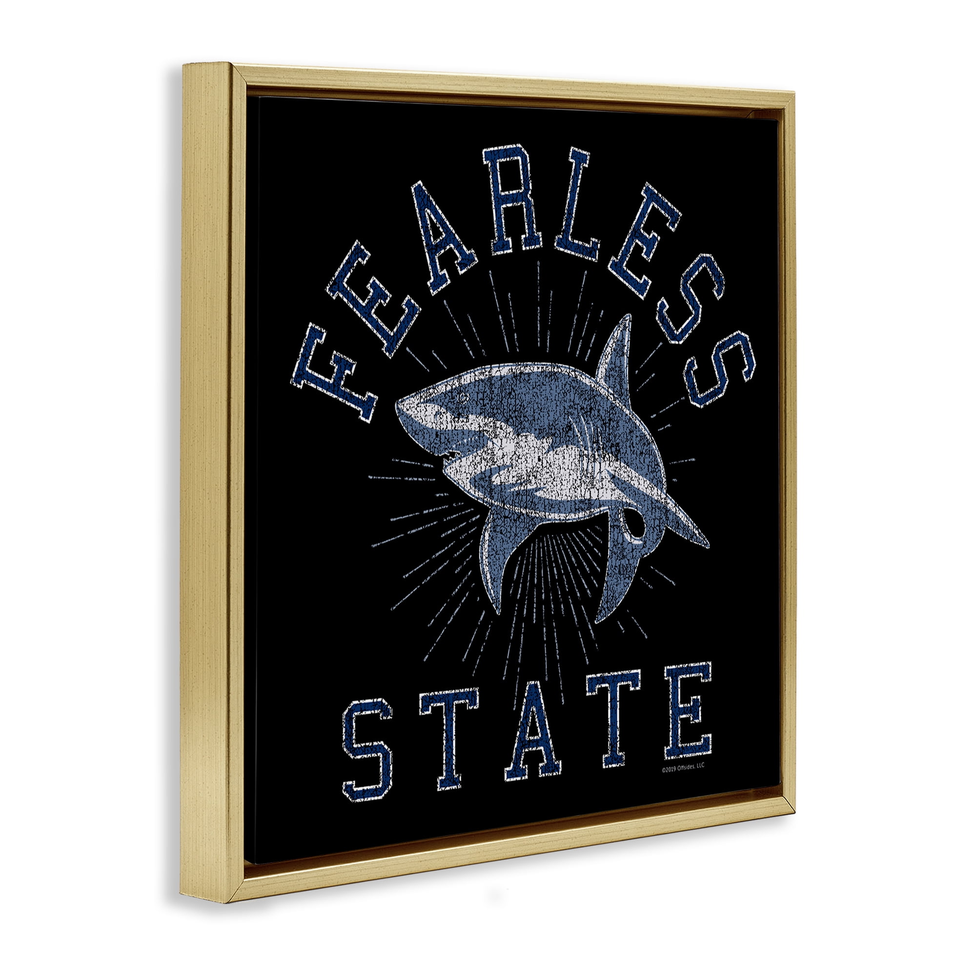 Stupell Industries Fearless State Shark Animals Painting Gold Floater Framed Canvas Art Print Wall Art, 25 x 25