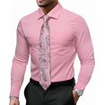thumbnail image 2 of Solid Colors Mens Dress Shirt Matching Tie Set Formal Business Wedding Shirts Long Sleeve Button Down Casual Blush Pink 6PCS, 2 of 6