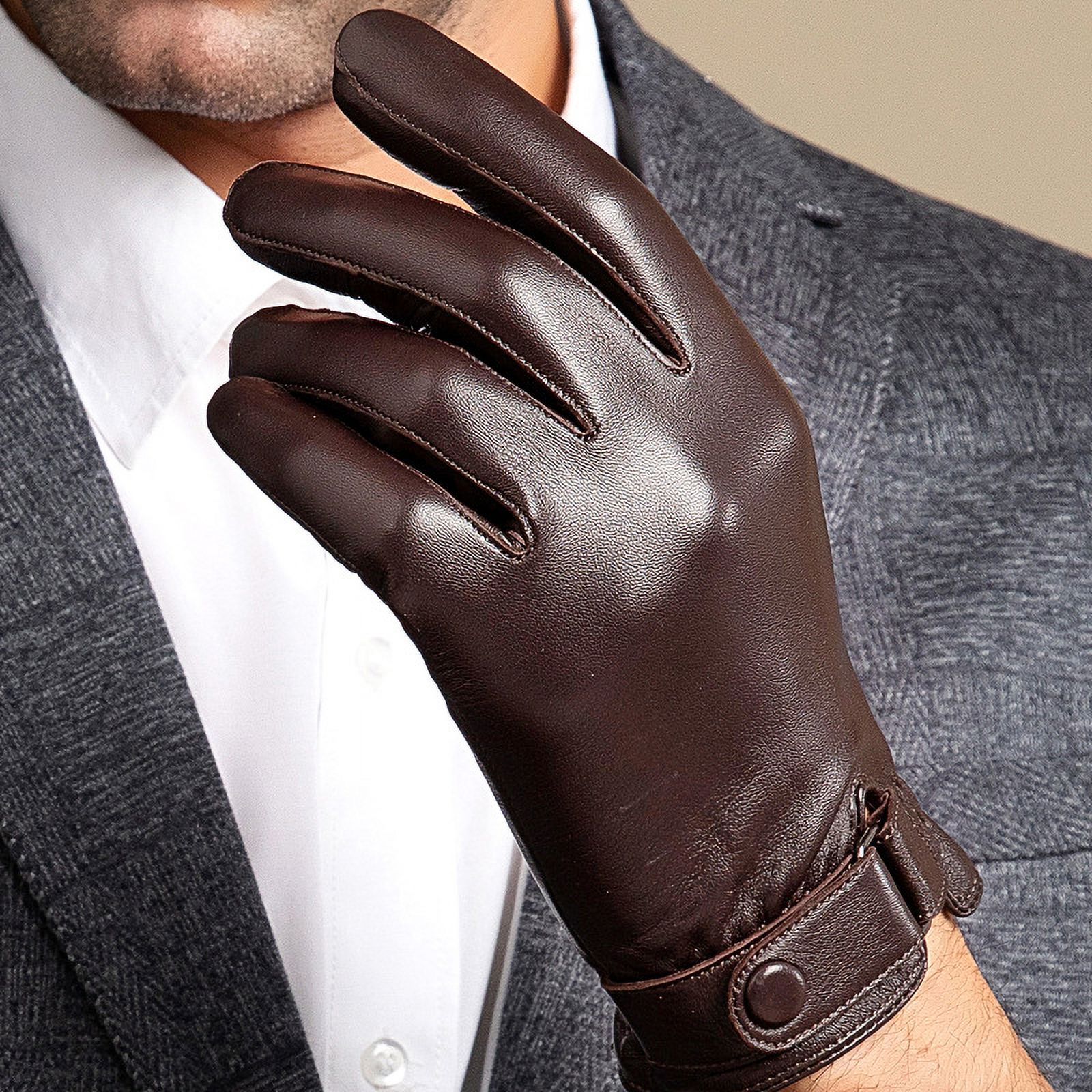 Genuine Leather Gloves Men's Winter Warm Leather Gloves Riding Motorcycle Driving Thin Fleece-lined Thickened Sheepskin Gloves-Black-M-Add fluff style
