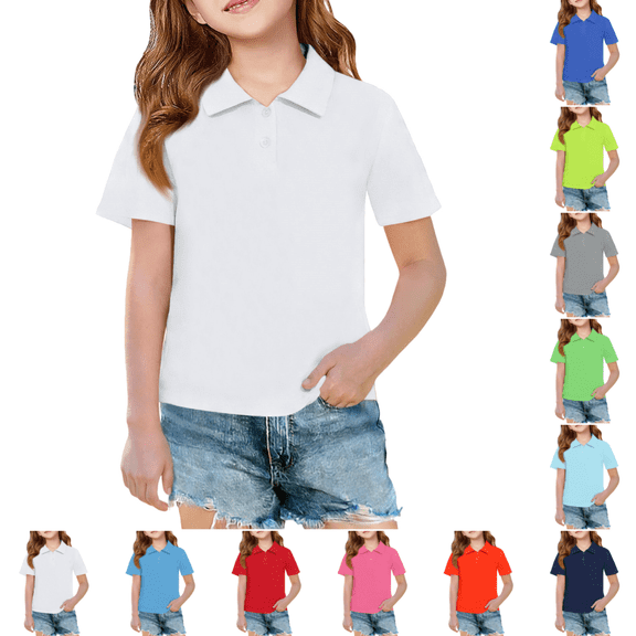 2026 New Boys Girls Polo Shirt Casual Fashion Short Sleeve Lapel Polo Shirt Summer Breathable Lightweight Golf Shirt White 8-9 Years