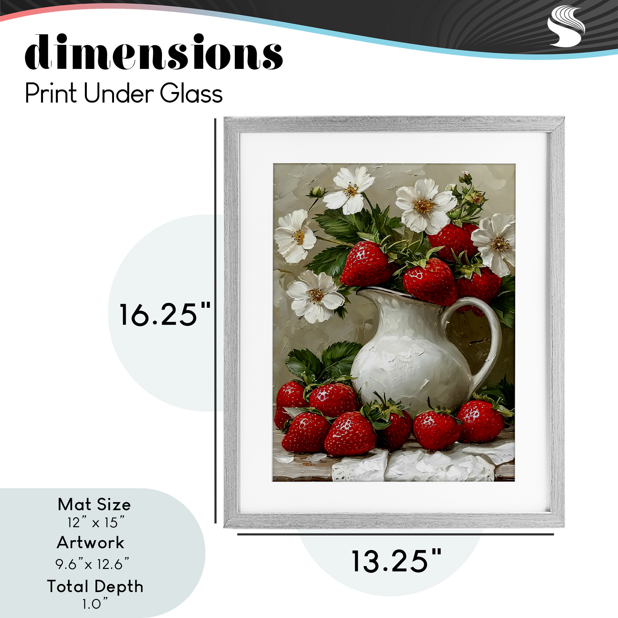 Painterly Strawberries Still Life Gray Framed Print Under Glass, design by Lettered and Lined