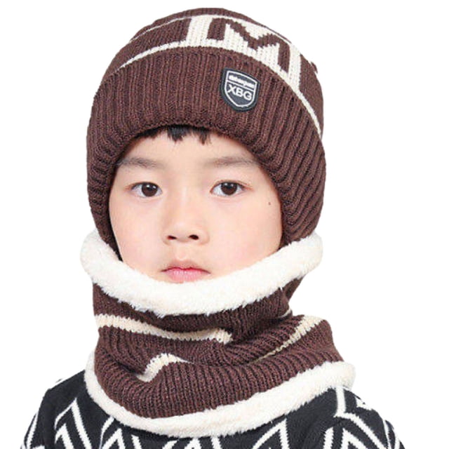 CSChome Girls Hat Scarf Set Children Hat Scarf Set - Letter Printed Thickened Elastic Warm Non-Slip Soft Dome