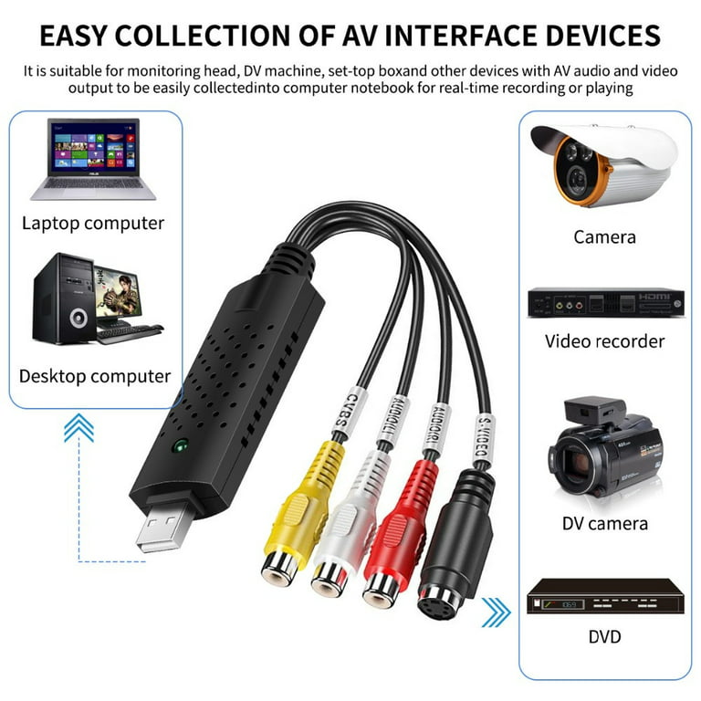 Comprar Mayitr USB 2.0 Audio TV Video DVR a PC DVD VCR Convertidor Grabador  de tarjeta de captura