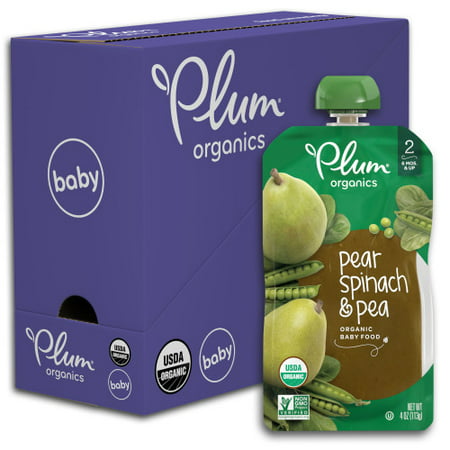 Plum Organics Stage 2, Organic Baby Food, Pear, Spinach & Pea, 4oz Pouch (Pack of (Best Organic Baby Food Pouches)