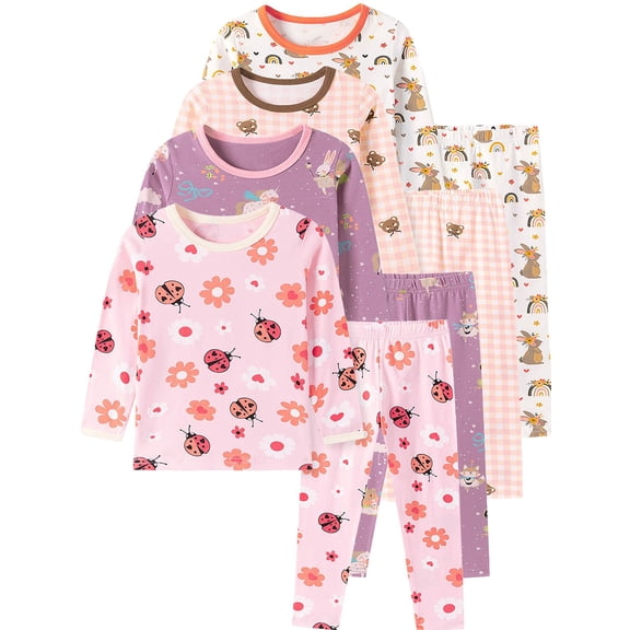 WIBACKER 2-7 Years Toddler and Little Girls' Long Sleeve Pajamas Set Cotton Top and Pants 2 Piece Sleepwear Pjs - Ladybug