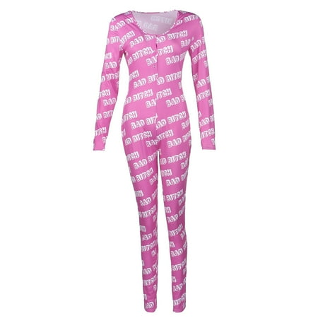 

Women´s Long-Sleeved Homewear Jumpsuit Snap Button Cartoon Printed Round Neck One-Piece Pajamas