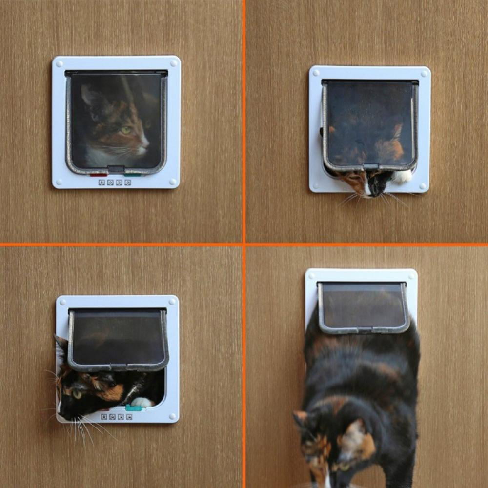 Easy Installation Premium Cat Flap Door for Cats Small Dogs,Brown,Small MUY Cat Door with 4 Way Locking Large Cat Doors for Interior Exterior Doors 