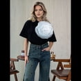 thumbnail image 4 of Camiseta de Flores 3D para Mujer, Corta, Cuello Redondo, Verano Negro L, 4 of 6