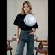 thumbnail image 4 of Camiseta de Flores 3D para Mujer, Corta, Cuello Redondo, Verano Negro M, 4 of 6