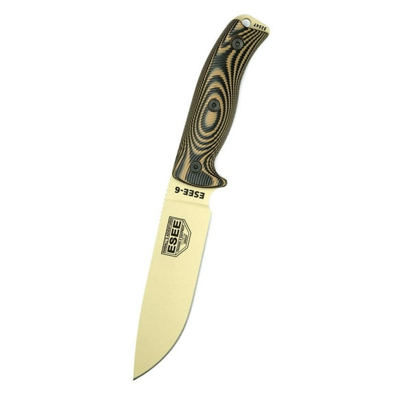 ESEE Knives ESEE-6 3D Fixed Blade Knife 6.5" Drop Point 1095 Desert Tan Blade G-10 Handle Black/Coyote