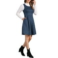 thumbnail image 4 of INSPIRE CHIC Pinafore Women's Sleeveless Casual Vintage Faux Suede t Shirt Dresses L Dark Blue, 4 of 6