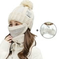 thumbnail image 2 of SPRING PARK 4Pcs/Set Women Winter Thick Single Pompon Knitted Letters Hat Scarf Face Cover Gloves Outdoor Warm Set, 2 of 5
