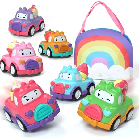 Toys for 1 Year Old Girl Gifts 6pcs Baby Girl Toy Cars 12 Month Car Toys Pink Play Cars for Girls 12-18 Months Toy Cars For Toddlers for Infant 1 2 3 Year Old Girl 1st Birthday Gift