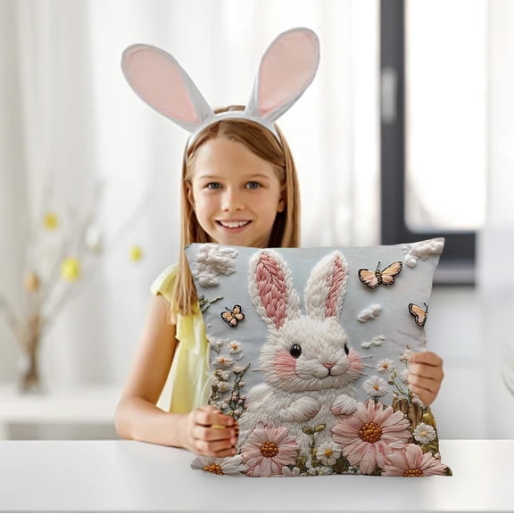 Clearance! YZEGDCH Easter Rabbit Pillow Covers 18"x18" Cotton Cushion Case Decoration for Sofa Home Decoration Easter Gift