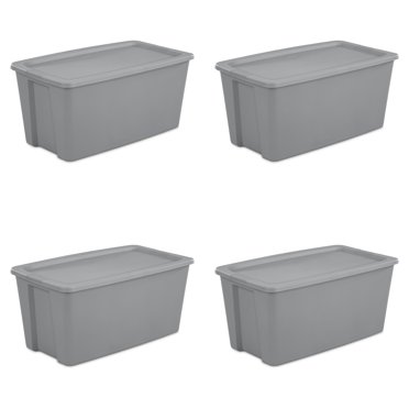 Sterilite 50 Gallon Tote, Extra Large Plastic Storage Bin with Snap-On Lid, Gray, 4 Count