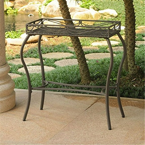 Elegant Rectangular Plant Table - Resin Wicker & Steel Frame - Weather Resistant Outdoor Accent Table