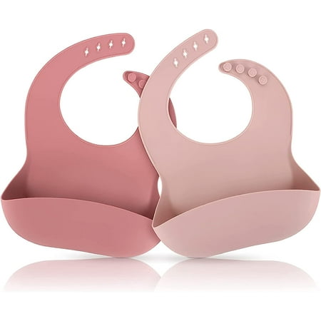 Silicone Bibs for Babies & Toddlers 2 Pack Adjustable Soft Waterproof Baby Feeding Bibs for Babies and Toddlers