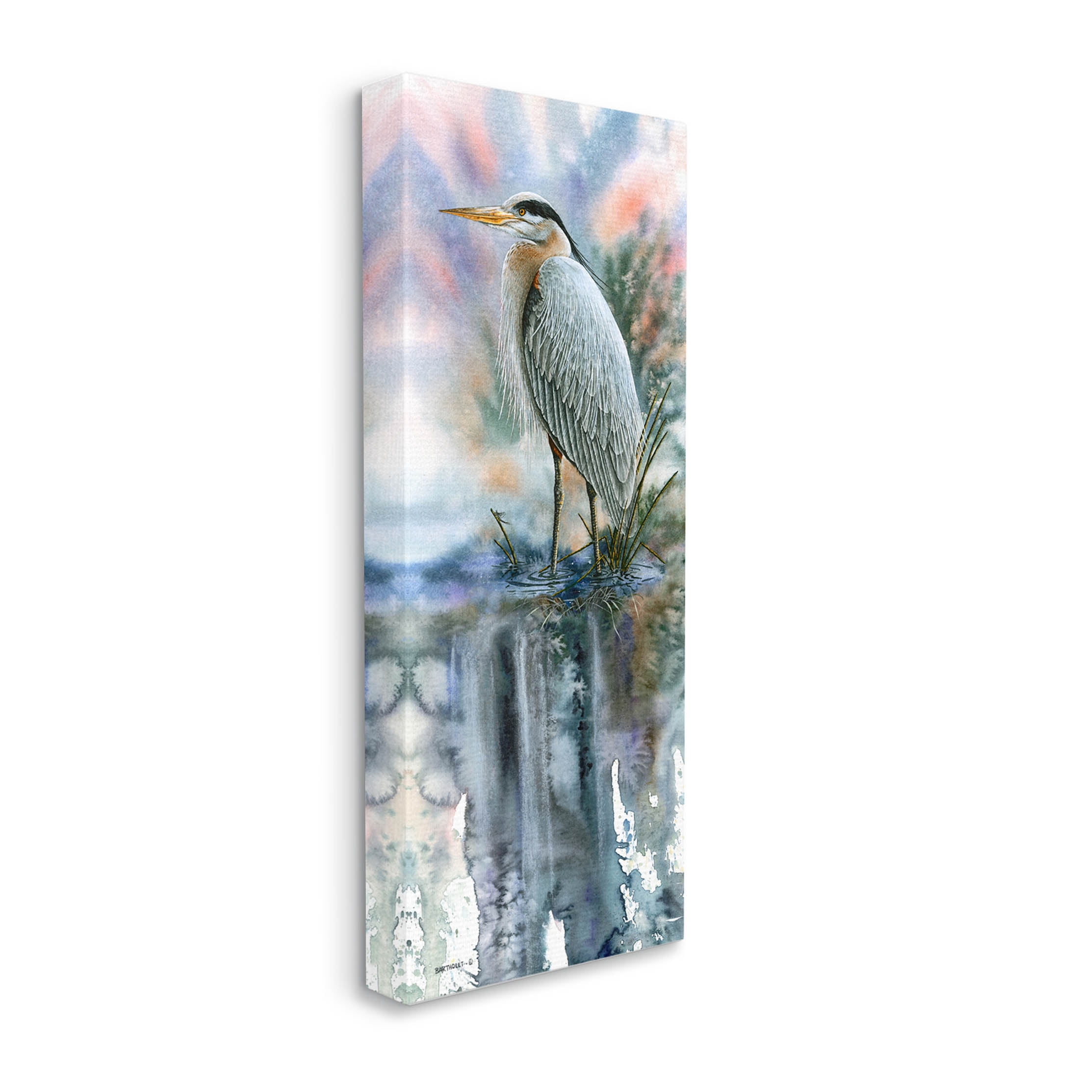 Heron Bird Pond Water's Edge Animals & Insects Graphic Art Gallery Wrapped Canvas Print Wall Art