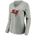 thumbnail image 2 of Women's Heather Gray Tampa Bay Buccaneers Primary Logo Long Sleeve V-Neck T-Shirt, 2 of 3
