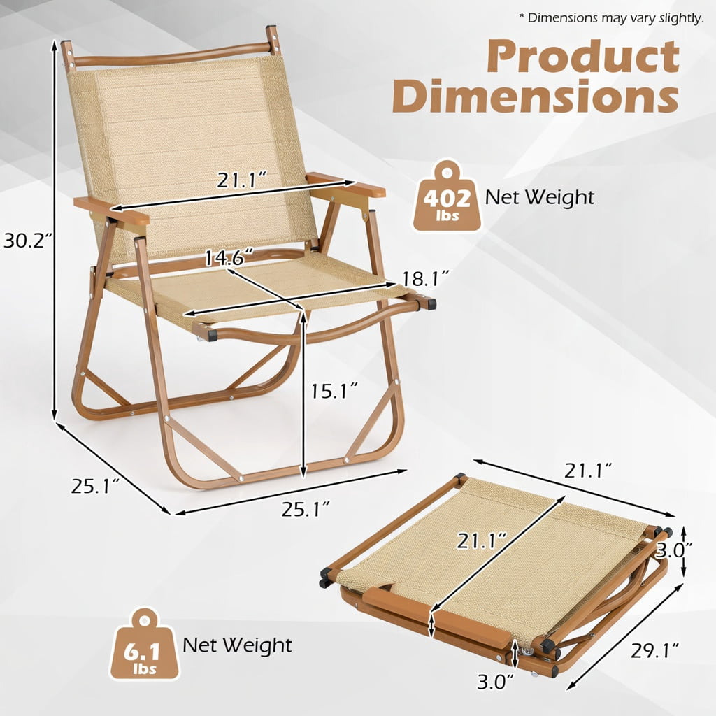 Hommoo 2-Pack Lightweight Folding Camping Chairs, Aluminum Beach Chairs, Portable & Compact for Outdoor, Backyard, Tailgating, Beige