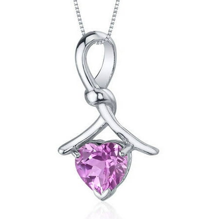 Oravo 2.25 Carat T.G.W. Heart-Shape Created Pink Sapphire Rhodium over Sterling Silver Pendant, 18