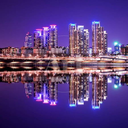 Luxury High Rise Apartment Buildings in Gangnam District, Seoul, South Korea with Reflections. Print Wall Art By