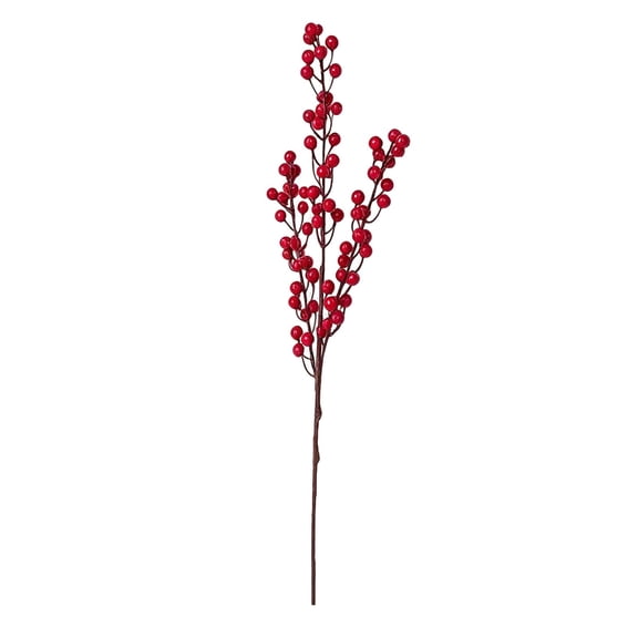 1Pc Christmas Berry Stem, 21.6 Inch Artificial Burgundy Pick for Christmas Decorations, Faux Holly Berry Twig for Xmas Tree Ornaments Garland Wreath DIY Craft Home Indoor Decor
