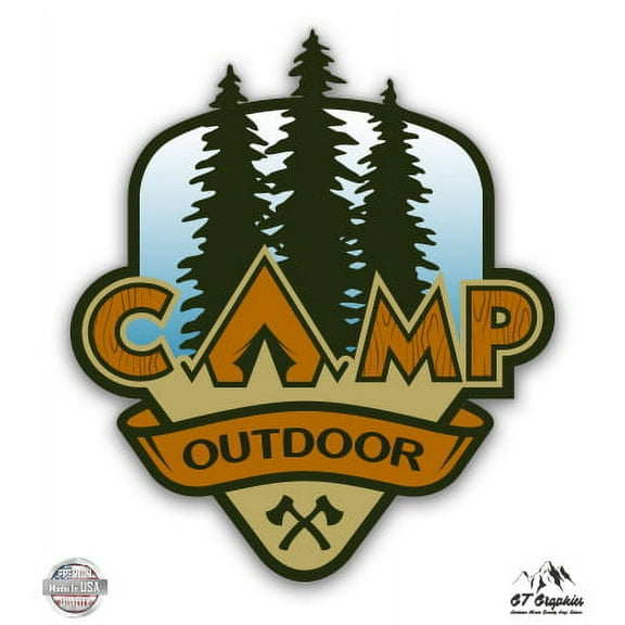 Camping Outdoors - 3" Vinyl Sticker - For Car Laptop I-Pad Phone Helmet Hard Hat - Waterproof Decal