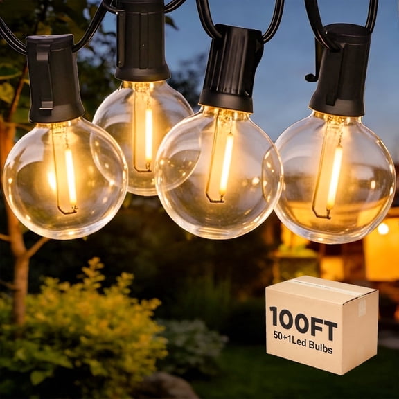 Outdoor String Lights, 100 ft with 50 G40 LED Bulbs Waterproof for Patio Garden Backyard Yard Valentine's Day Gift