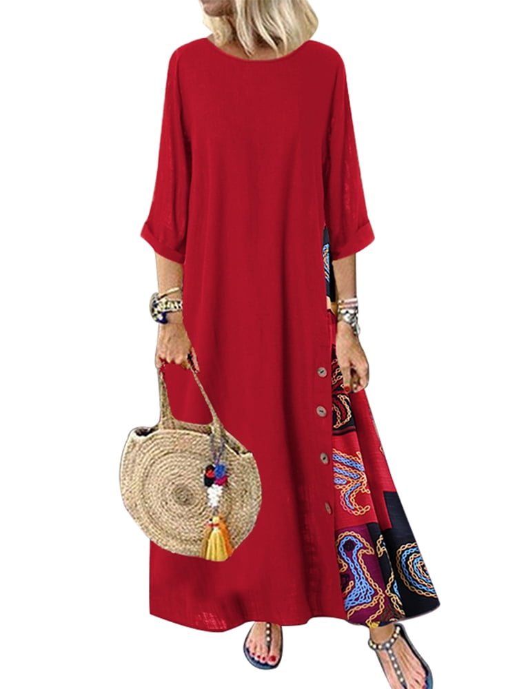 red cotton dress with sleeves