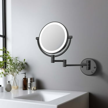 Kibi Circular LED Wall Mount Magnifying Make Up Mirror - Matte Black