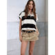 thumbnail image 4 of Top Holgado con Cuello en V, Corta A Rayas y Botones para Mujer Negro L, 4 of 7