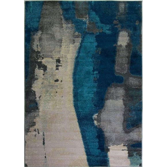 Kensington Marble Abstract Pattern Indoor Area Rug Carpet in Teal Cream Grey, 4x6 (3'11" x 5'7", 120cm x 170cm)