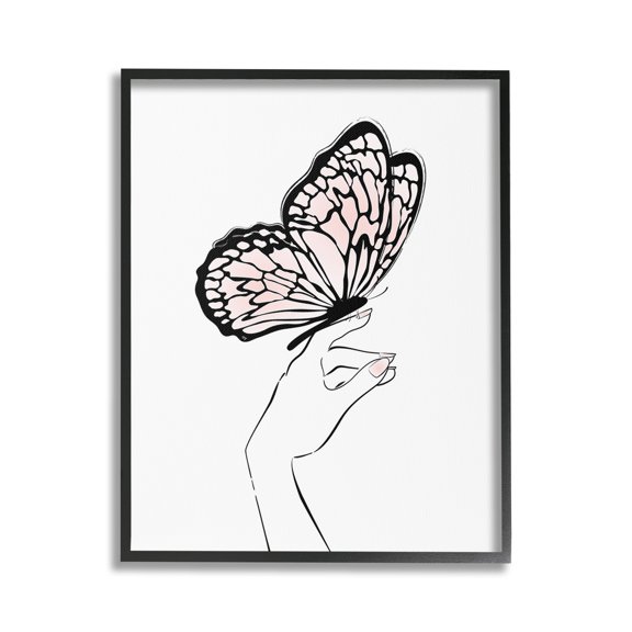 Stupell Industries Minimal Hand & Butterfly Animals & Insects Painting Black Framed Art Print Wall Art, 24 x 30