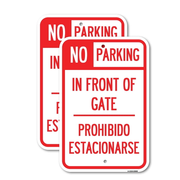 (2 Pack) No Parking Sign No Parking in Front of Gate, Prohibido Estacionarse | 12" X 18" Heavy-Gauge Aluminum Sign | Rust Free Aluminum, Weather Resistant, Waterproof, Fade Resistant