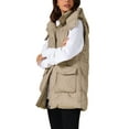 thumbnail image 3 of INSPIRE CHIC Women's Vest Winter Coat Hooded Zip Up Mid Long Sleeveless Quilted Padded Jacket S Khaki, 3 of 5