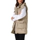 thumbnail image 4 of CHALECO INSPIRADOR CHIC para Mujer Abrigo de Invierno con Capucha, Cierre de Cremallera, Largo Medio, Sin Mangas, Acolchado, Talla M, Caqui, 4 of 6