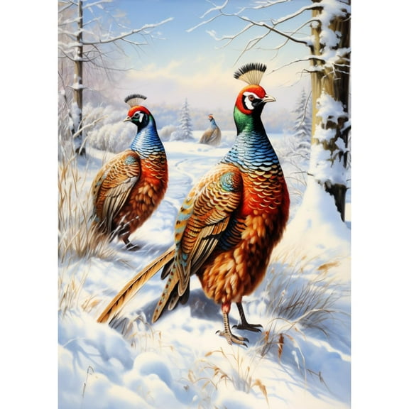 Pheasant in Winter Forest DIY 5D Diamond Art Paint with Full Drill Round Diamond Gems Painting by Number Kits for Adults Art Craft Home Wall Decoration 11.8x15.8inch