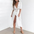 thumbnail image 4 of Womens Lace Patchwork Long Cape Cardigan Lightweight Beach Cover Up, Tie-Front Swimsuit Kimono, Resort Vacation Smock Coat, 4 of 9