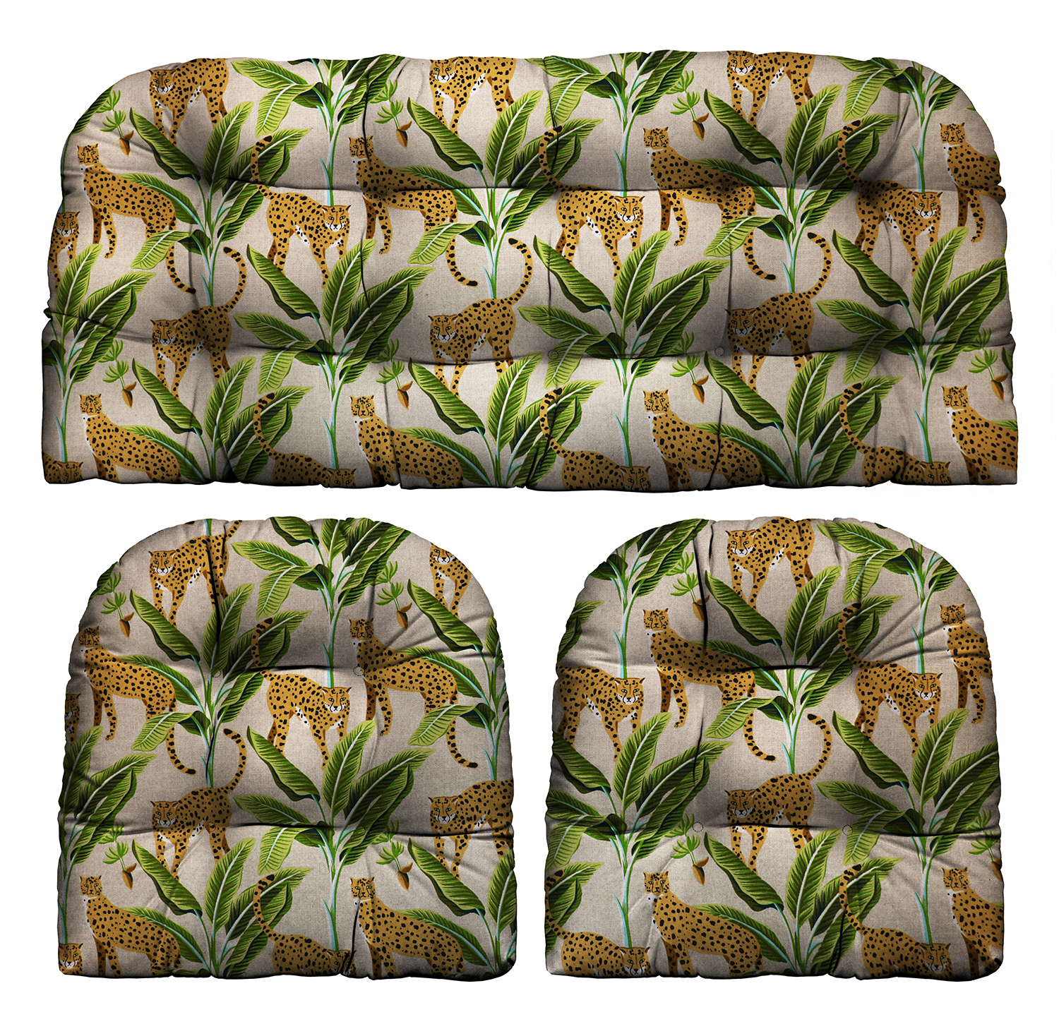 RSH Décor Indoor Outdoor Green 3 Piece Tufted Wicker Cushion Set - 1