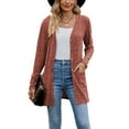 thumbnail image 1 of Diconna Women Fashion V-Neck Cardigan Solid Color Rib Long Sleeve Sweater Button-Down Fall Casual Soft Knit Coat, 1 of 7