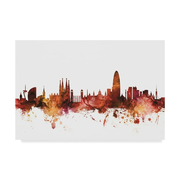 Trademark Fine Art 'Barcelona Spain Skyline Red' Canvas Art by Michael Tompsett