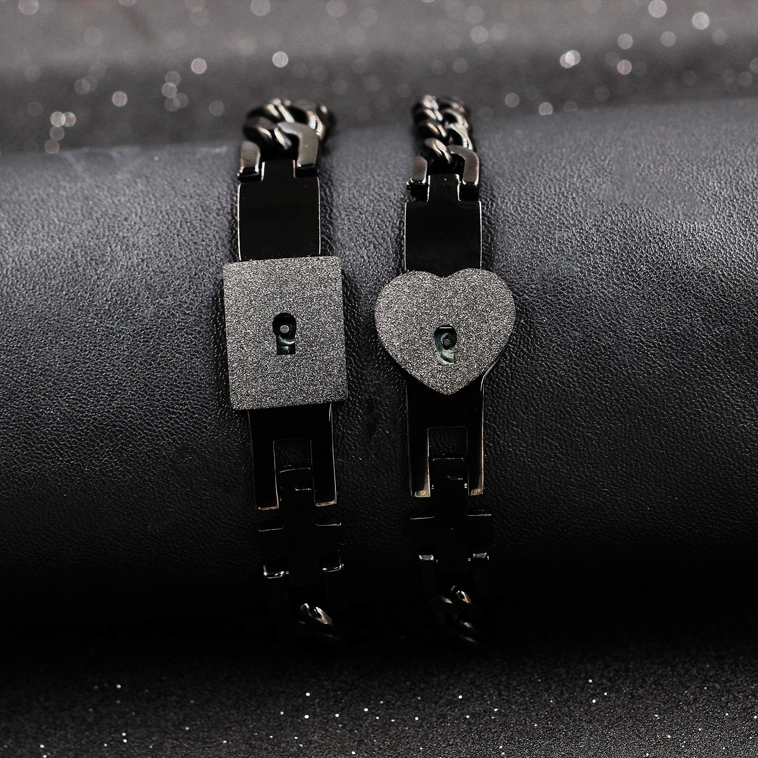 Uloveido 2pcs Black Couples Square and Heart Lock Bracelet Uloveido 2pcs Black Couples Square and Heart Lock Bracelet