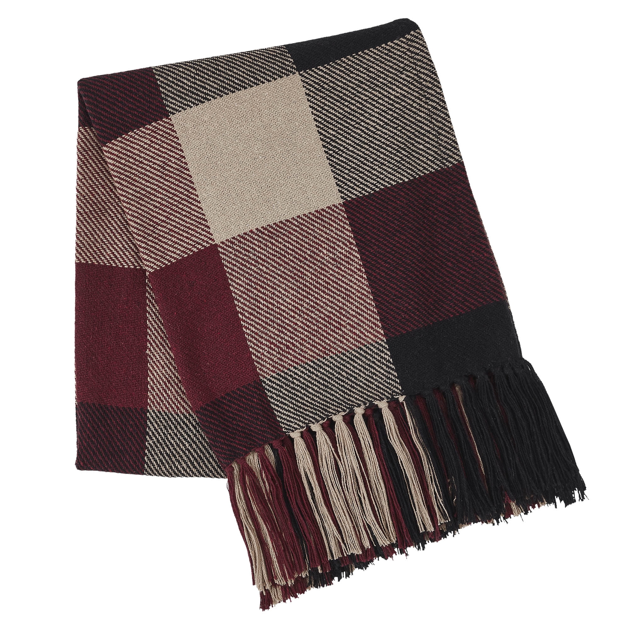 VHC Brands Heritage Farms Primitive Check Woven Throw 50x60, Bedroom and Living Room Decor, Blanket, Cotton, Heritage Farms Collection, Rectangle 60x50, Deep Burgundy