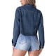 thumbnail image 3 of Chaqueta de mezclilla recortada de mujer con mangas largas y dobladillo deshilachado INSPIRE CHIC M Azul, 3 of 5