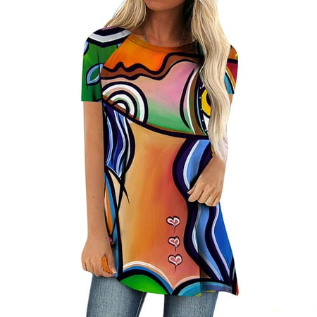 

Plus Size Blouses for Women Women Crewneck T Shirts Vintage Print Tees Short Sleeve T Shirt Blouse Tops Basic Plus Size Blouses for Women Orange M