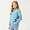 thumbnail image 4 of BLVB Girls Oversized Sweatshirts Solid Color Mock Neck Pullover Tops Long Sleeve Loose Fall Fashion Outfits(Light Blue,9-10 Years), 4 of 7