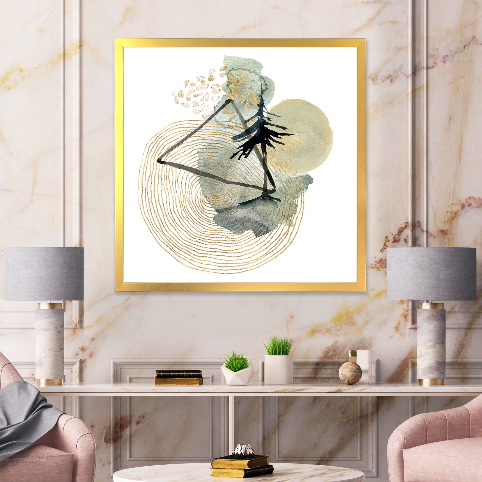 Designart 'Abstract Landscape Of Mountains Tree and Moon' Mid-Century Modern Framed Art Print